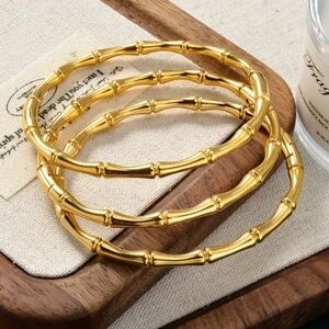 18 KT Gold Over Titanium Bamboo Bangle Set